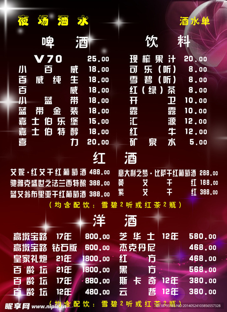 KIV 酒水单