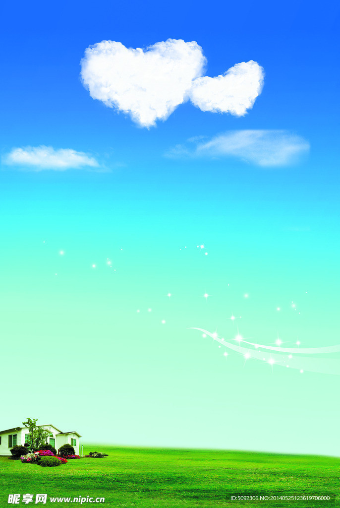 蓝天白云草地底图