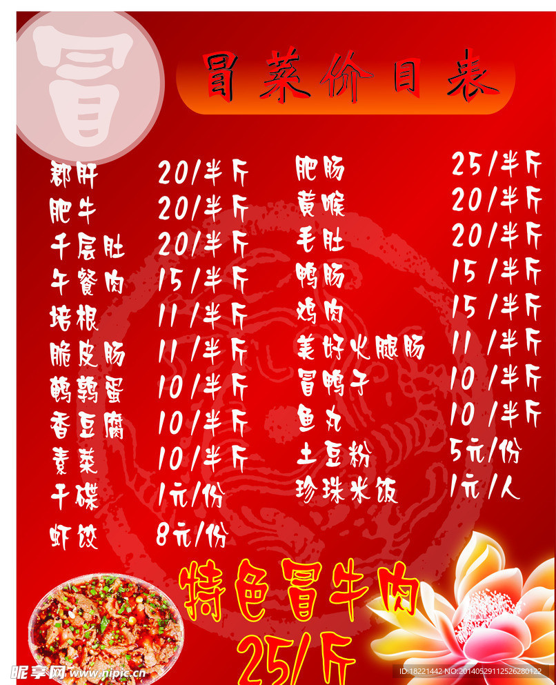 价格表