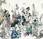花鸟画四屏