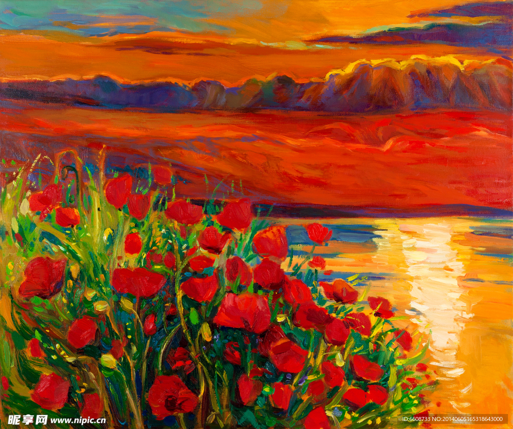 鲜花风景油画