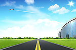 天空公路草地楼房