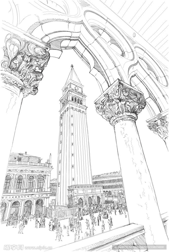 风光素描 风景画