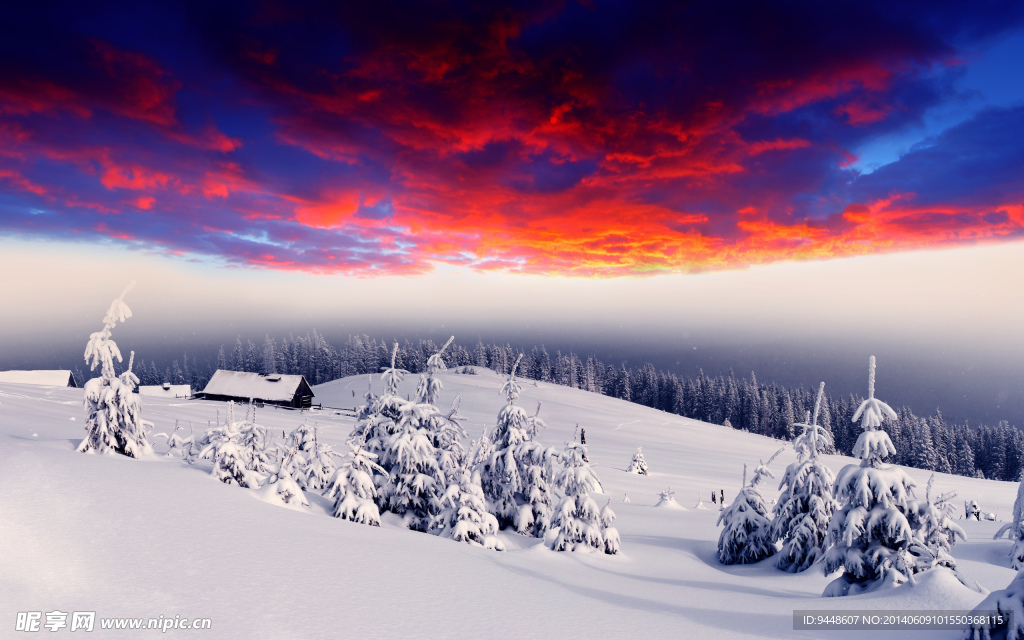 黄昏雪景