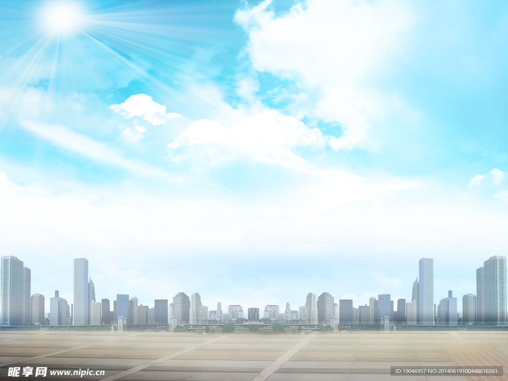 城市蓝色天空背景图