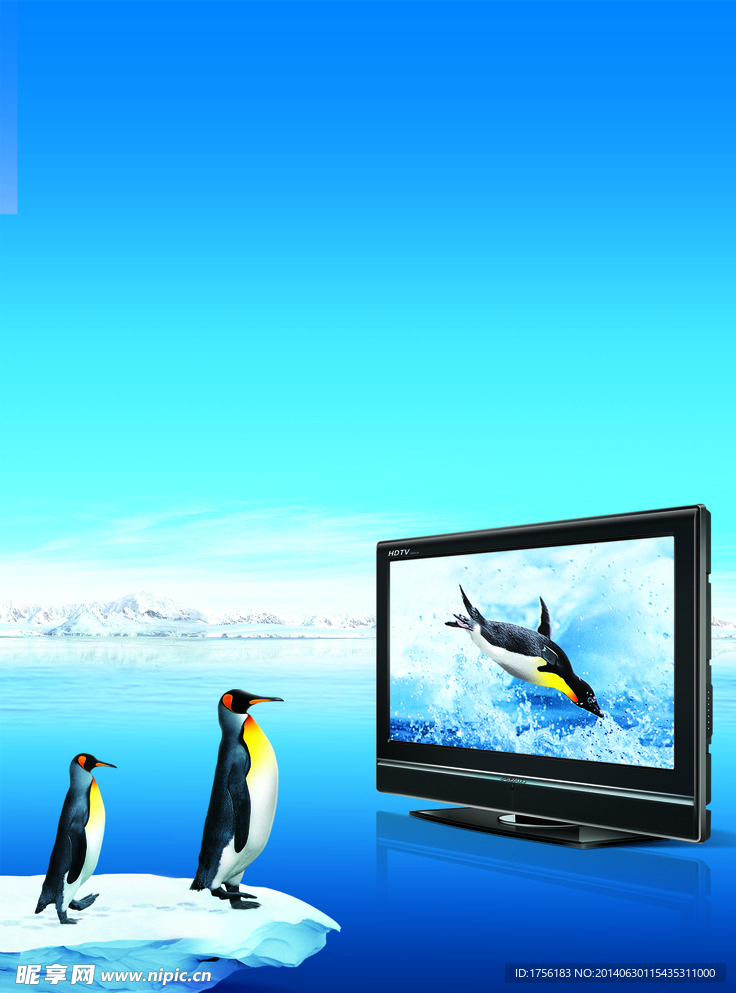 企鹅看电视创意海报