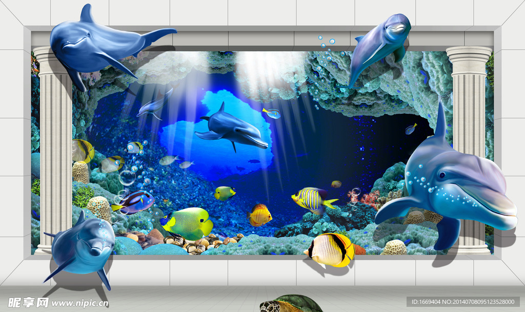 海底鲸鱼3D背景墙展示