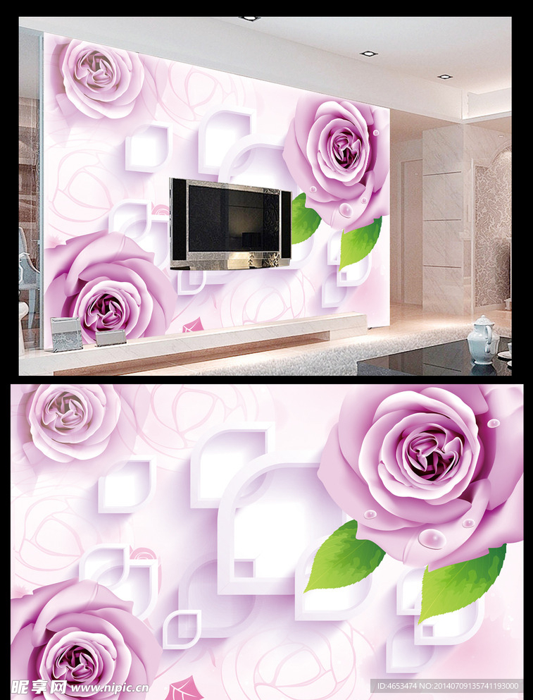 3D立体玫瑰电视背景墙