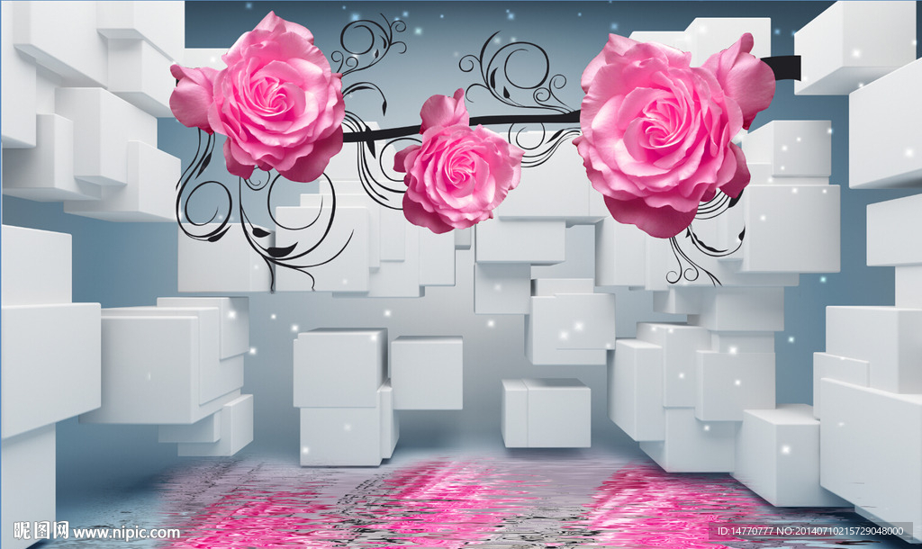 3d电视背景墙 玫瑰花