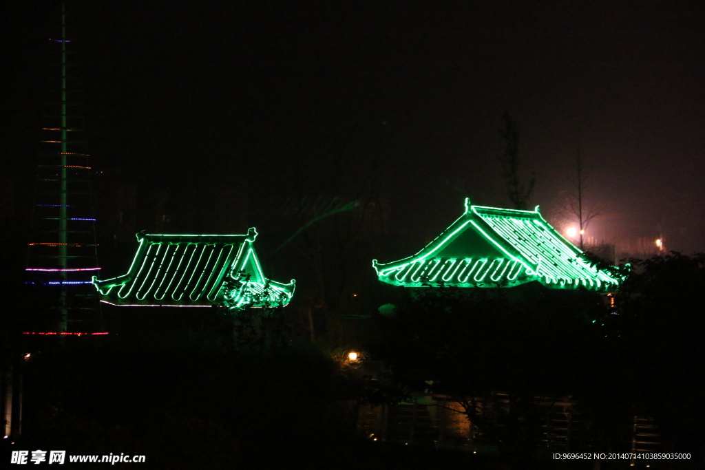 夏季 夜灯 白色 寺庙 