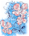 蓝底红花