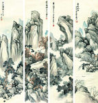 四条山水屏