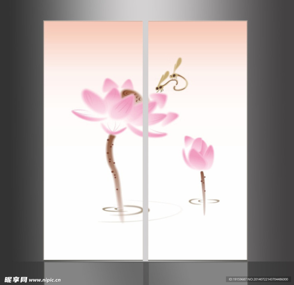 水彩 荷花 壁画 装饰