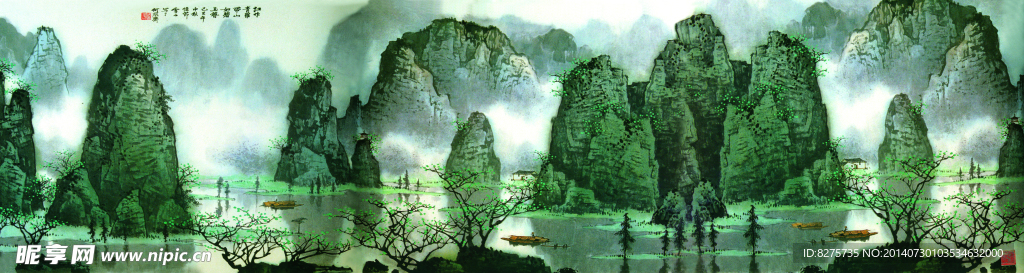 桂林山水 水墨画 绿色