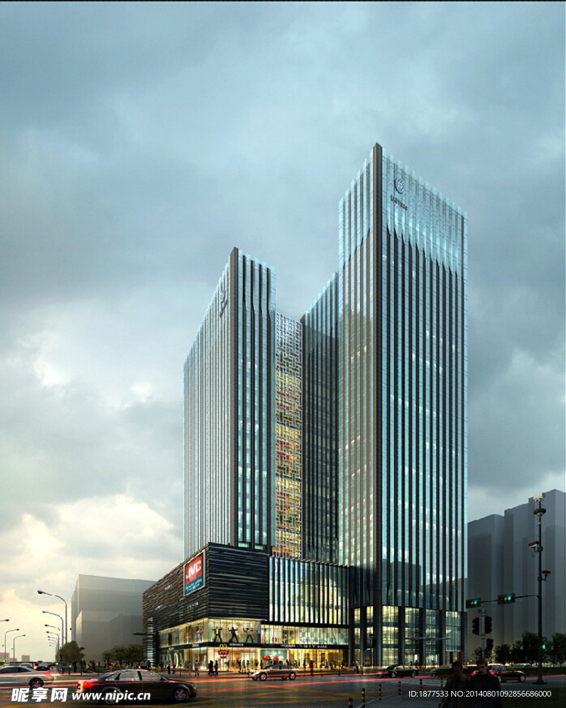 乌云下的城市大楼建筑
