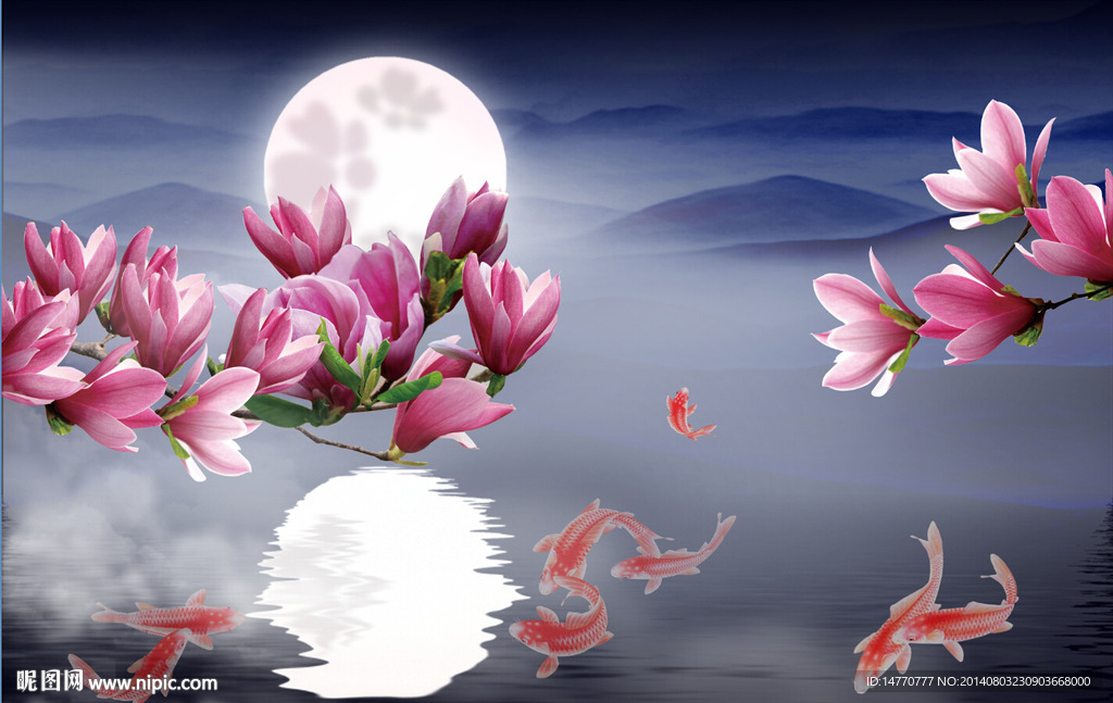 电视背景墙 玉兰花