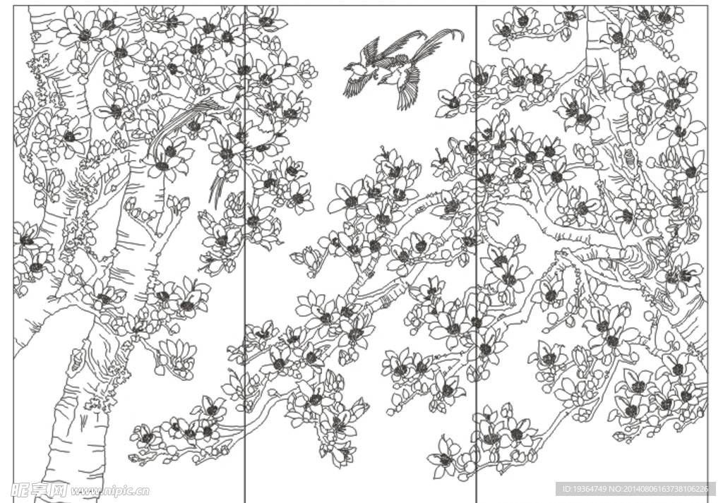 艺术玻璃玉兰鸟纯线图