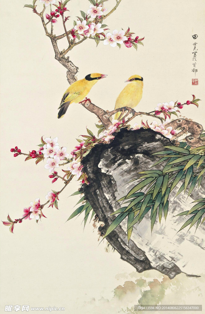 桃花双鹂