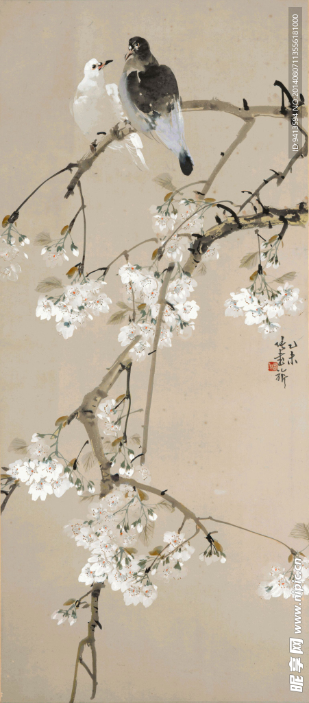 双鸽梨花