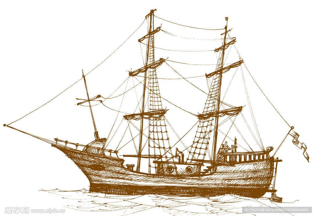 手绘古欧式帆船