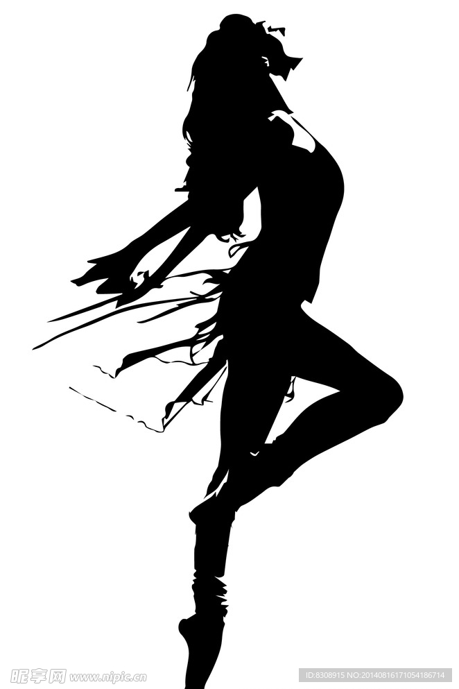 女性跳舞剪影矢量图