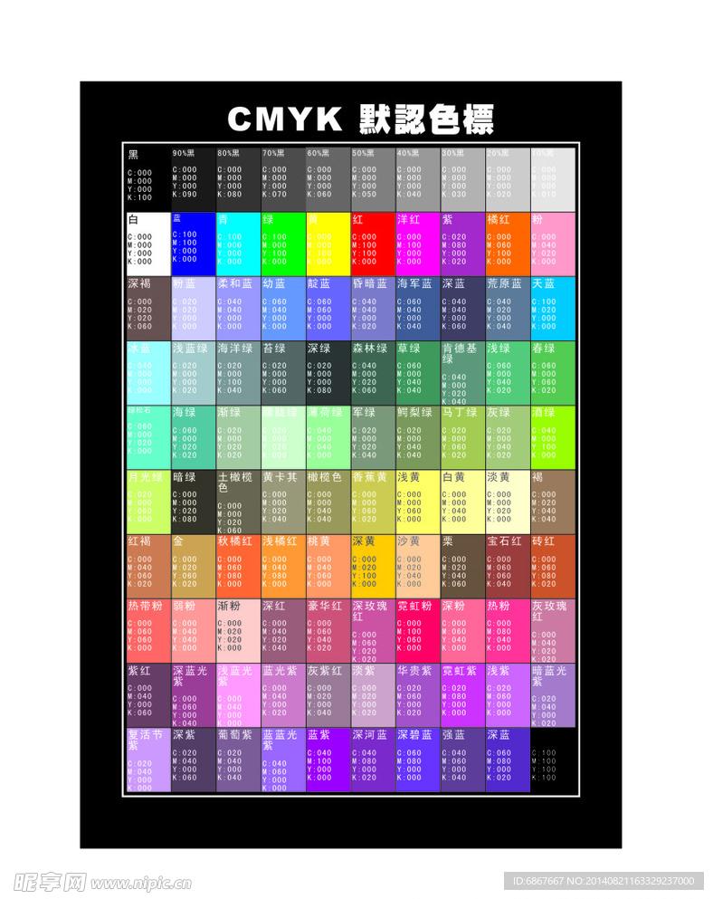 CMYK常用颜色色标