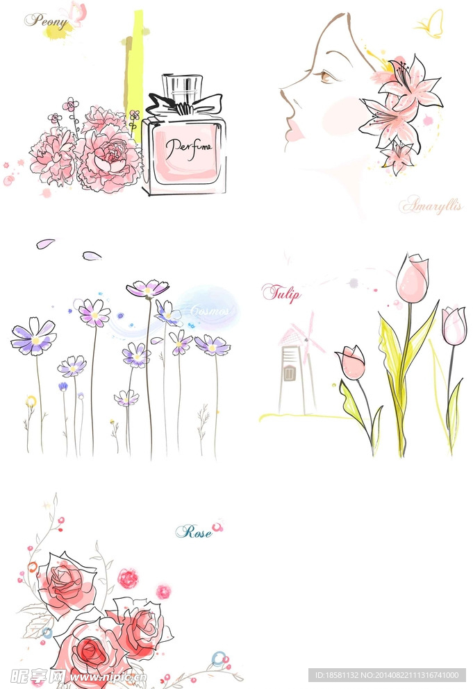 线描花朵