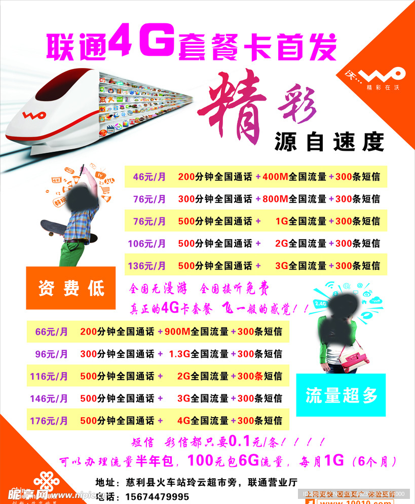 联通4G套餐卡首