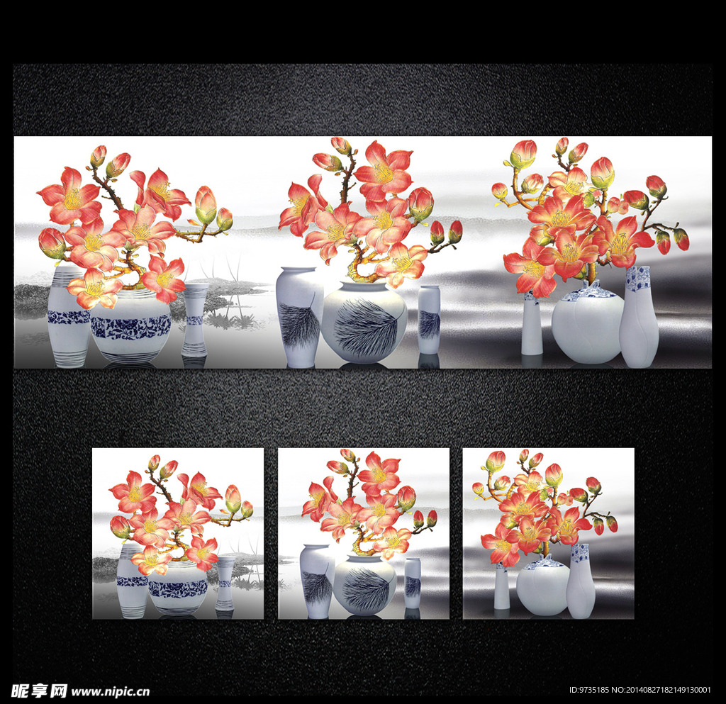 陶瓷花瓶插花无框画