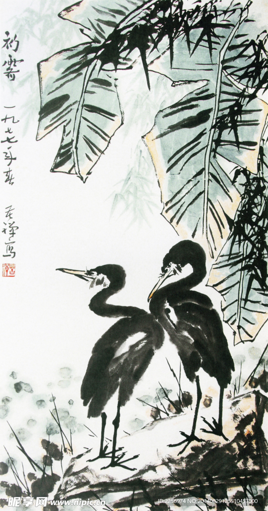 鸟彩墨画