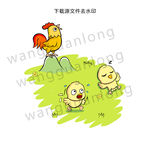 可爱公鸡和小鸡矢量图