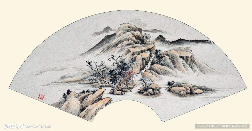 扇面山水