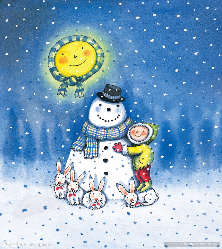 雪人小孩插画