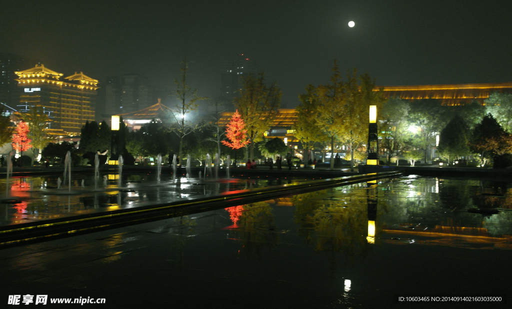 西安夜景 水舞景观