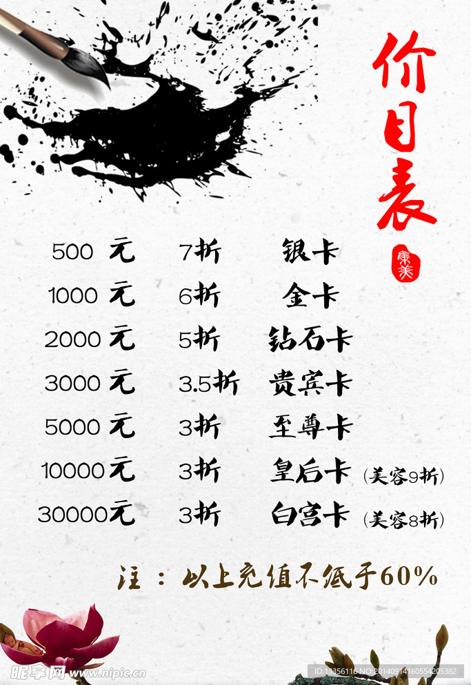 古典价目表