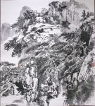 水墨山水斗方