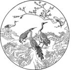 风景画 鹤 飞鸟 矢量