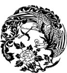 凤凰 飞鸟 矢量线稿 
