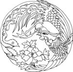 凤凰 飞鸟 矢量线稿 