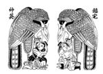 门神 古代人物  线图 