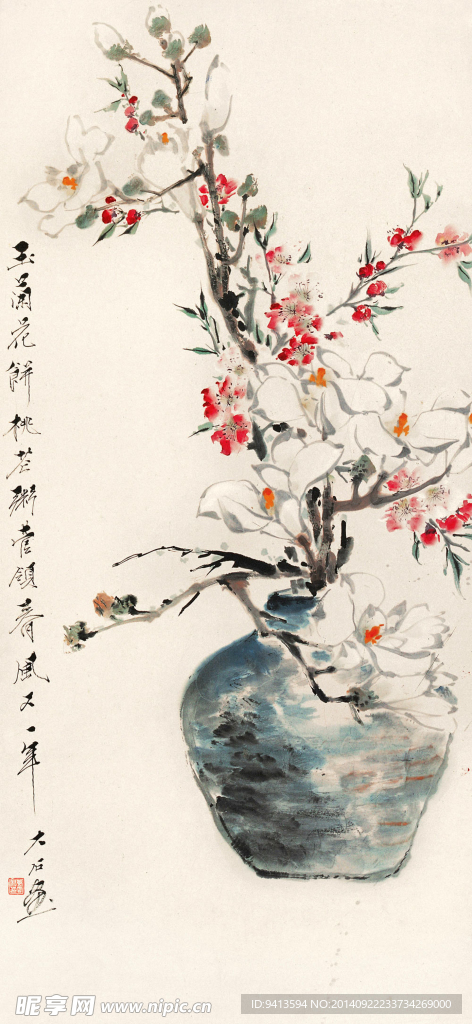 桃花玉兰同春