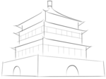 西安钟楼矢量轮廓素描