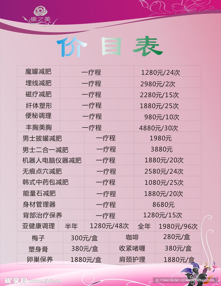 价目表