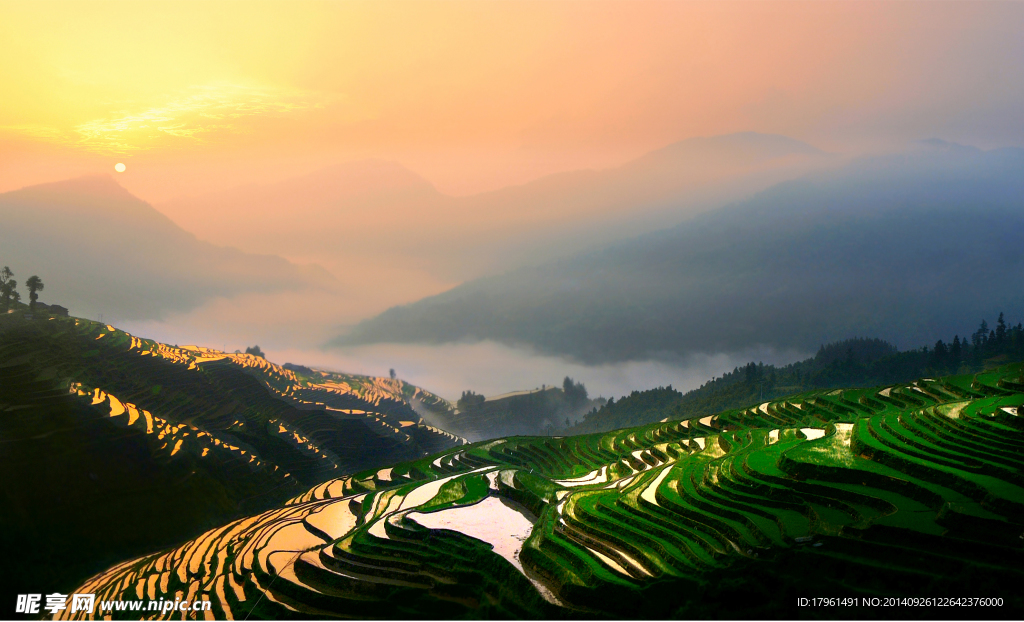 唯美夕阳梯田