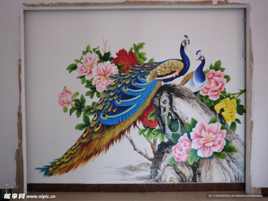孔雀牡丹壁画