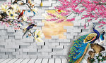 3D壁画 百鸟朝凤 分层图片