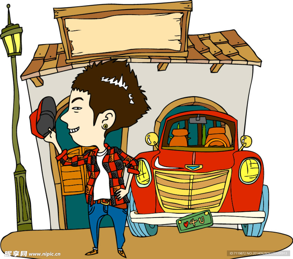 潮流穿格子的帅哥矢量