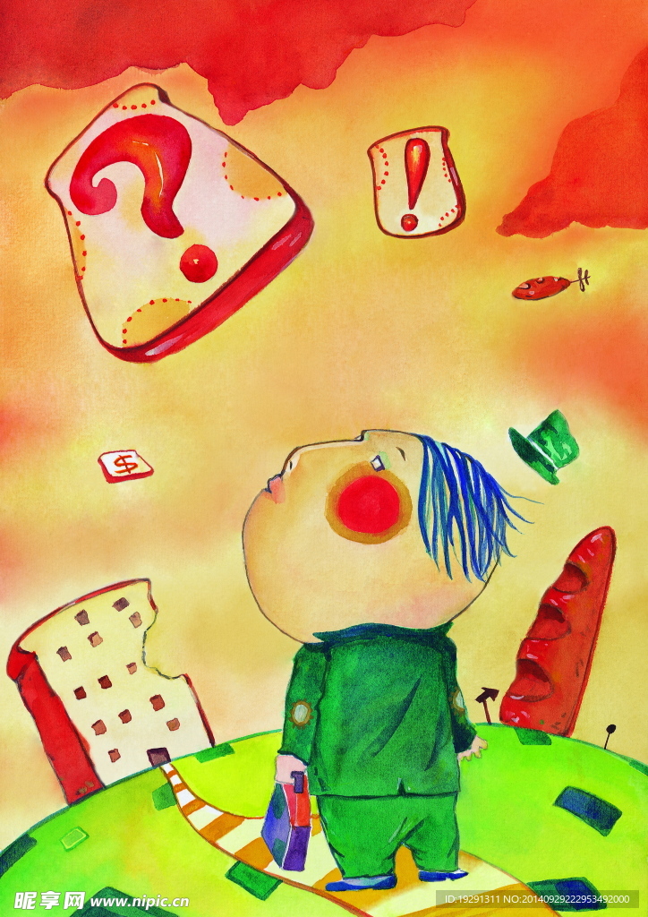 卡通人物问号插画
