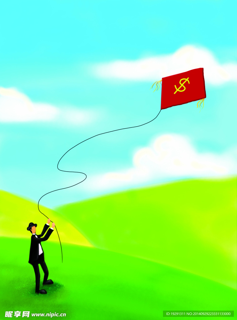 卡通人物风筝插画