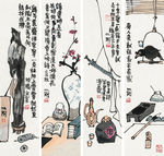 花鸟四屏